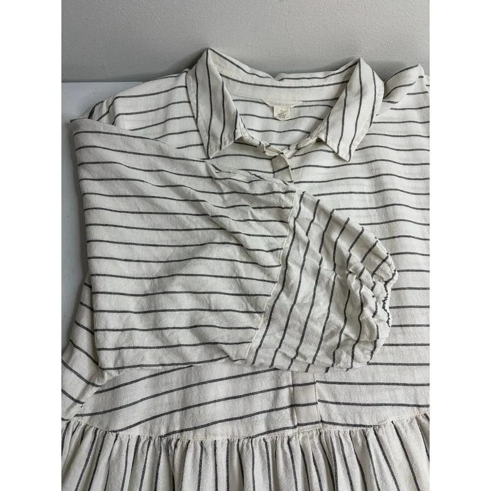 Caslon Stripe Long Sleeve Linen Blend Shirt Dress Sz XL Shift Neutral Minimalist - Picture 4 of 10